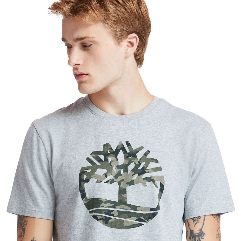 Timberland Mens T-Shirts Kennebec River Tree-Logo - Grey - India PT9627831